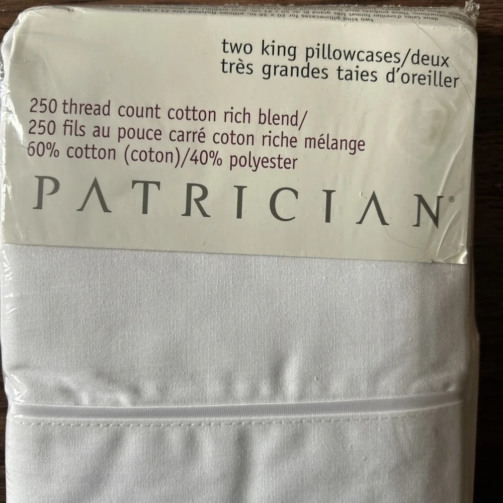Vintage Patrician King Size Pillowcase Set 250 Count Cotton Blend New